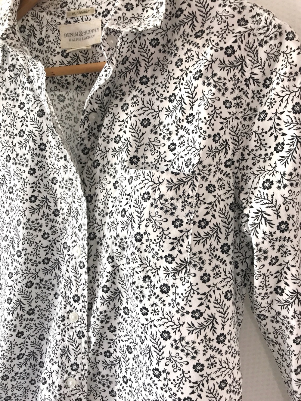 Ralph Lauren Denim Tomboy Button Shirt 100% cotton floral black white M fit S